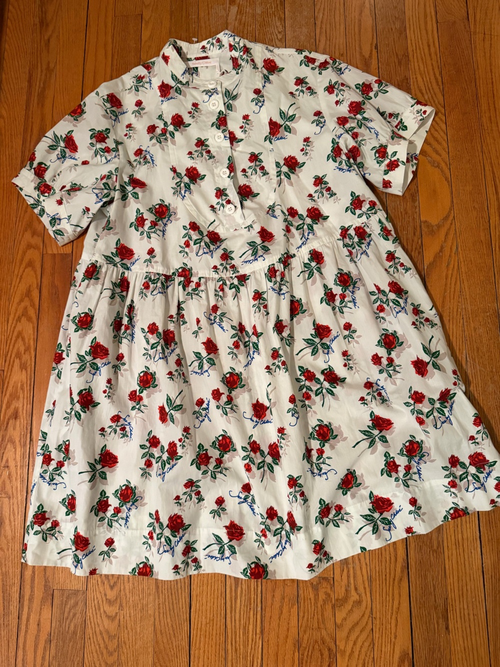See by Chloe women’s Floral Button-Front Dress - White with Red Roses NWT - Picture 3 of 6